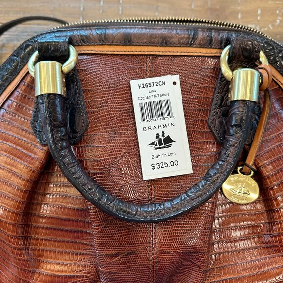 Brahmin Lisa Satchel – Cognac Tri-Texture Leather - Picture 9 of 10
